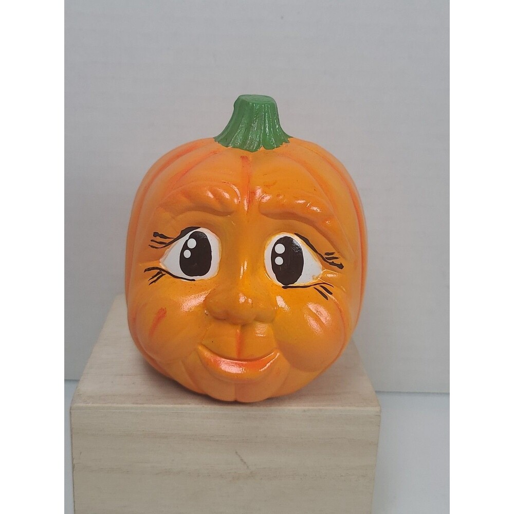 Vintage Halloween Ceramic Anthropomorphic Pumpkin Hand Painted 4"